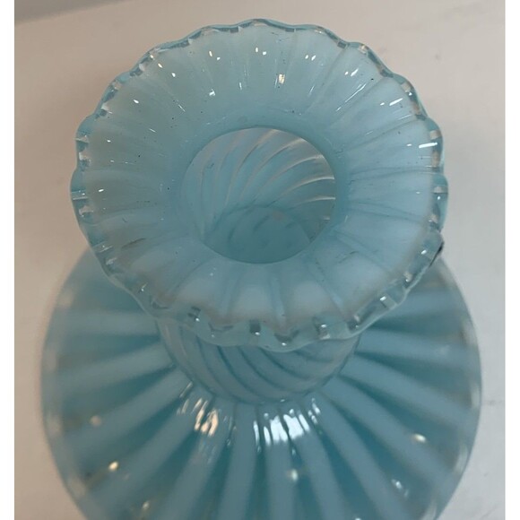 Vintage Fenton Opalescent Swirl Glass Candle Holder Blue Home Decor FLAW READ - Picture 3 of 6